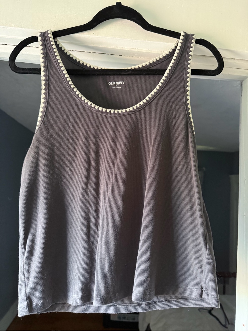 Old Navy Charcoal Tank with Cream Trim